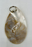 Natural Mother of Pearl Shell Large Teardrop with Carved Flower Pendant