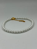 Natural White Pearl 6 MM Round and Gold Tone Beaded Adjustable Anklet Set