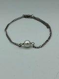 Natural White Pearl 6 MM Round Beaded Adjustable Silvertone Anklet Set