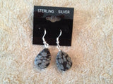 Natural Snowflake Obsidian Gemstone Leaf Pendant or Dangle Earrings
