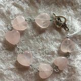 Natural Black Onyx, Rose Quartz, Or Alternating Gemstone heart Link Bracelet