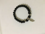 Natural 8 MM Gemstone Round Beaded Stretch Bracelets with Leaf Charm
