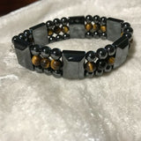 Healing Magnetic Hematite and Gemstone Wide Beaded Stretch Bracelet