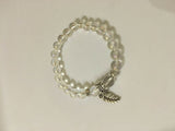 Natural 8 MM Gemstone Round Beaded Stretch Bracelets with Leaf Charm