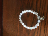 Natural Gemstone Beaded Stretch Bracelet with Silvertone Rocking Horse Charm