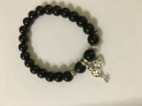 natural gemstone beaded stretch bracelet with lock and key charm
