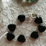 Natural Black Onyx, Rose Quartz, Or Alternating Gemstone heart Link Bracelet