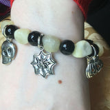 Halloween Black and Orange Beaded Stretch Charm Bracelet Pumpkin Spider Skull