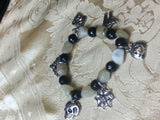 Halloween Black and Orange Beaded Stretch Charm Bracelet Pumpkin Spider Skull
