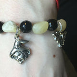 Halloween Black and Orange Beaded Stretch Charm Bracelet Pumpkin Spider Skull