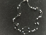 Cultured Pearl 3 Strand 18 Inch Floating Necklaces Silver Pink Or Peacock