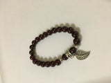 Natural 8 MM Gemstone Round Beaded Stretch Bracelets with Leaf Charm