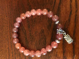 natural gemstone beaded stretch charm bracelet with silvertone owl charm