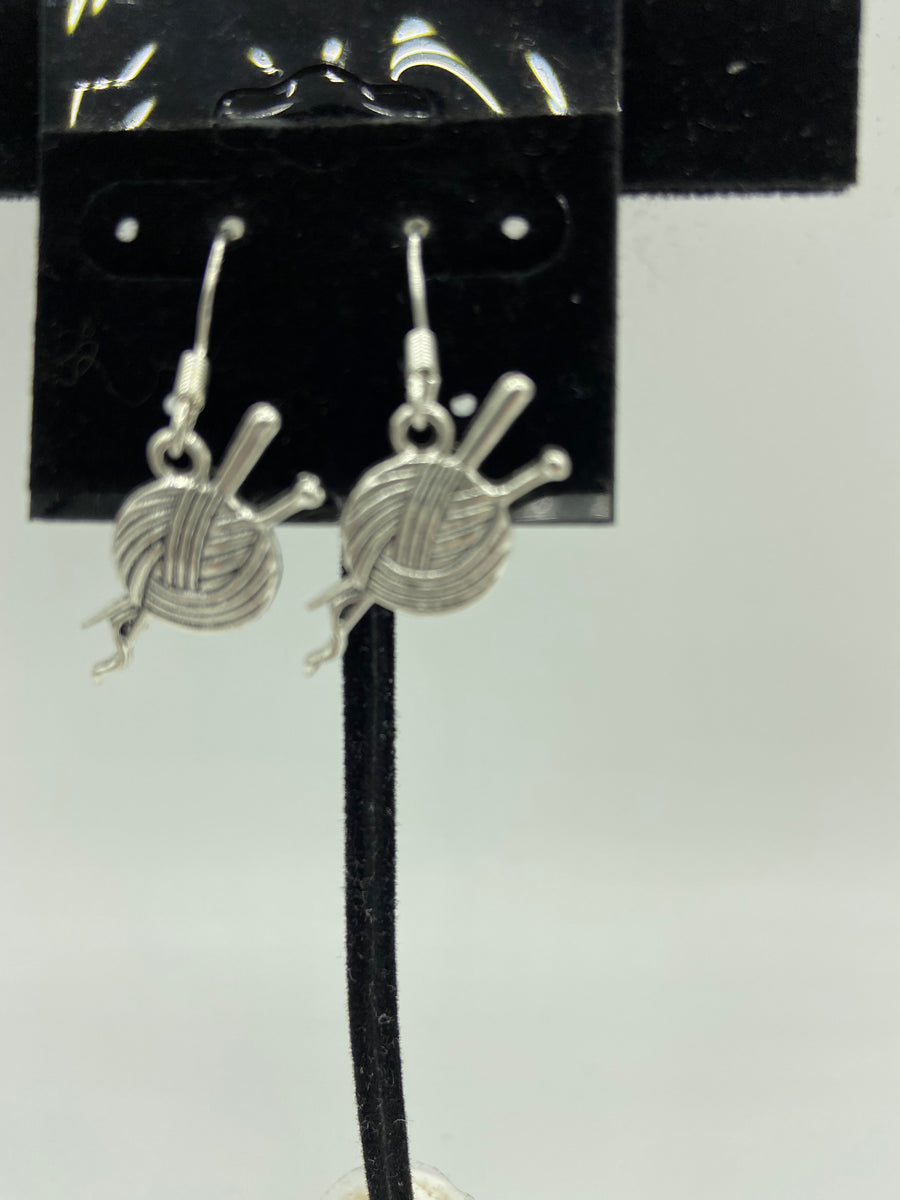 Silvertone Yarn Ball Charm Dangle Earrings with Sterling Silver Hooks –  Mama Otter