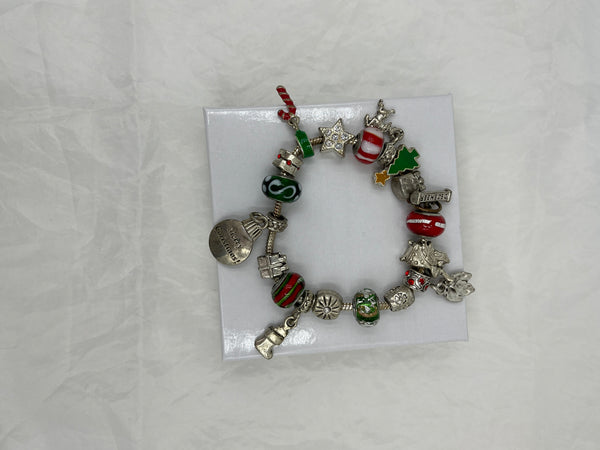 Multicolor European Style Christmas Charm Bracelet with Glass Candy Beads