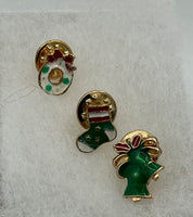 3 Piece Multicolor Christmas Enamel Pin Brooch Set Wreath Stocking Bell