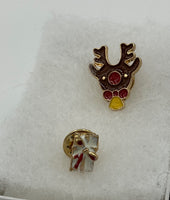 Goldtone Enamel Christmas Pin Brooches Brown Reindeer White Gift Present