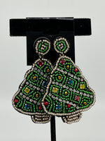 Large Multicolor Beaded Christmas Tree Dangle Post Earrings