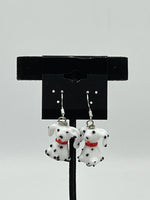 Lampworked Glass 3D Dalmatian Dog Sterling Silver Dangle Earrings Pet Lover Gift