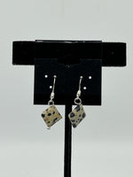 Natural Dalmatian Jasper Gemstone Diamond Beaded Sterling Silver Dangle Earrings