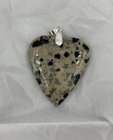 Natural Dalmatian Jasper Gemstone Large Carved Heart Pendant