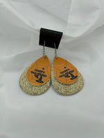 Orange and Gold Glitter Layered Leather Happy Halloween Dangle Earrings