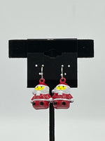 Enameled Metal 3D Christmas Santa Claus Jingle Bell Dangle Earrings