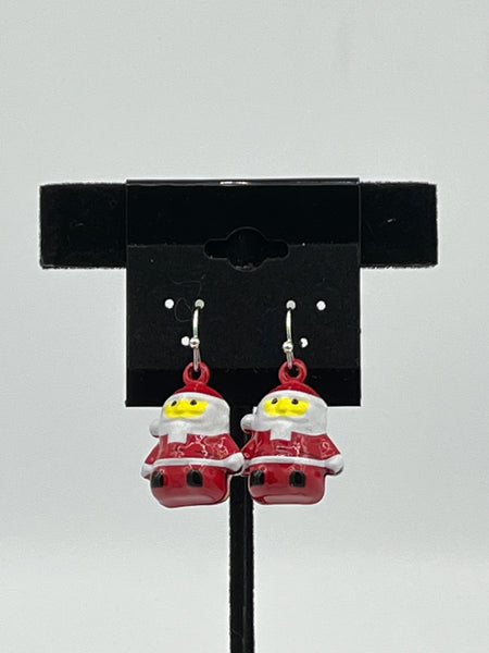 Enameled Metal 3D Christmas Santa Claus Jingle Bell Dangle Earrings