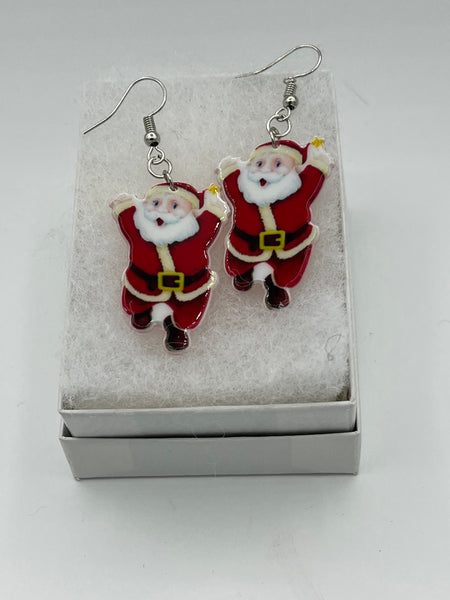 Large Multicolor Acrylic Christmas Santa Dangle Earrings
