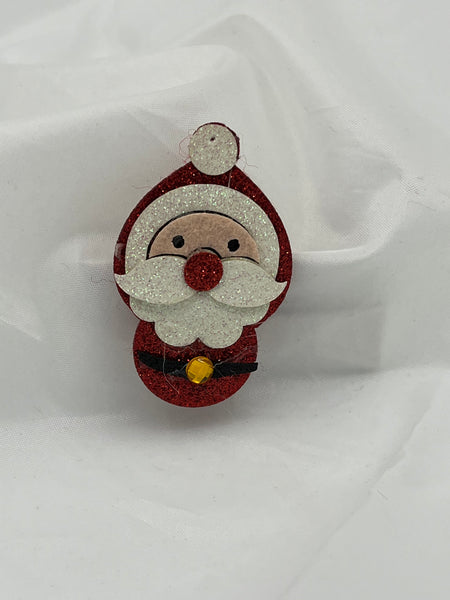 red Glittered felt christmas santa claus pin brooch with Gold CZ
