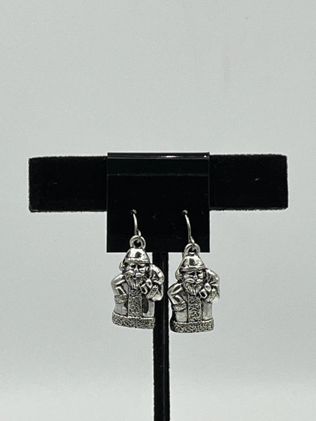 Silver Tone Christmas Santa Claus with Bag Charm Dangle Earrings