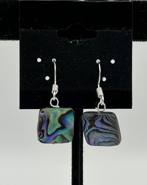 Natural Abalone Shell Square Beaded Sterling Silver Dangle Earrings