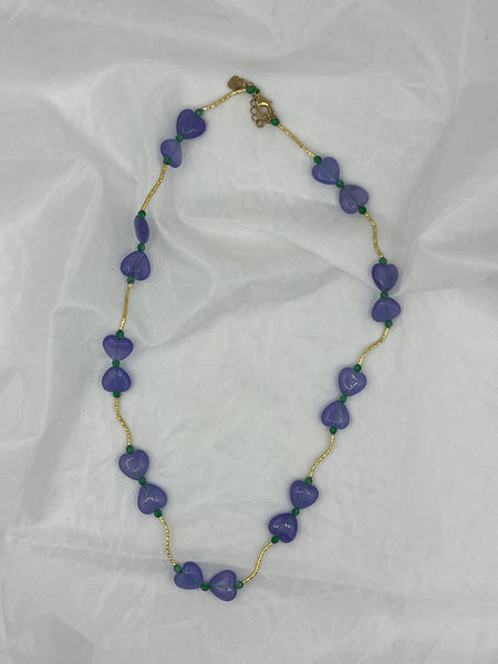 Natural Alexandrite Gemstone Heart & Round Beaded Gold Tone Adjustable Necklace