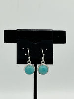 Natural Amazonite Gemstone Round Cabochon Sterling Silver Dangle Earrings