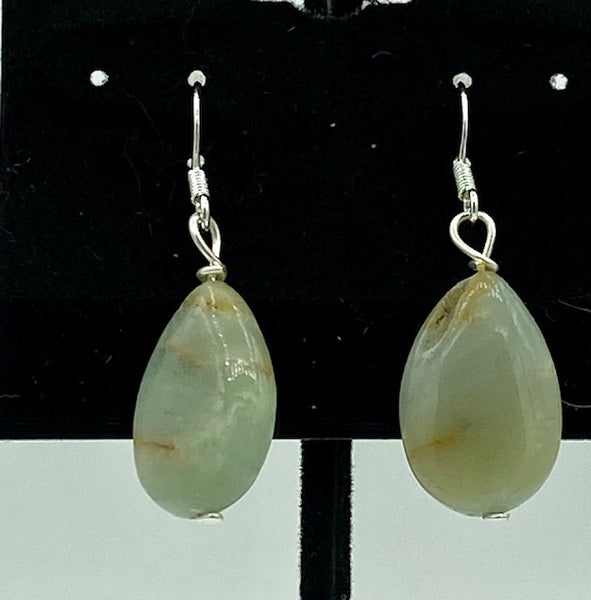 Natural Amazonite Gemstone Teardrops Beaded Sterling Silver Dangle Earrings