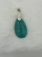 Natural Amazonite Gemstone Carved Puffed Teardrop Pendant