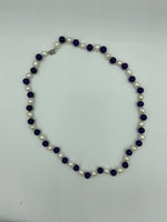 Natural Amethyst Gemstone Round and Rice Pearl Beaded Necklace