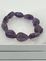 Natural Amethyst Gemstone Chunky Faceted Teardrops Beaded Stretch Bracelet