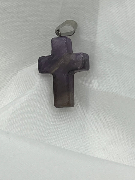 Natural Amethyst Gemstone Small Carved Cross Pendant