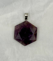 Natural Amethyst Gemstone Faceted Hexagon Pendant Stainless Steel Bale