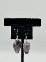 Natural Amethyst Gemstone Faceted Pyramids Sterling Silver Dangle Earrings