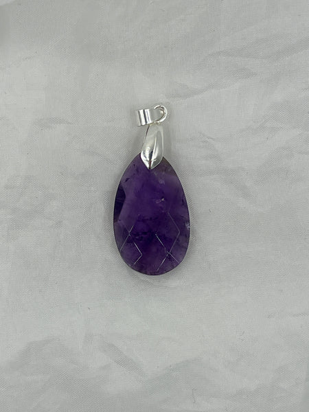 Natural Amethyst Gemstone Faceted Teardrop Pendant