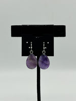 Natural Amethyst Gemstone Faceted Teardrops Sterling Silver Dangle Earrings