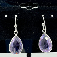 Natural Amethyst Gemstone Faceted Teardrop Sterling Silver Dangle Earrings