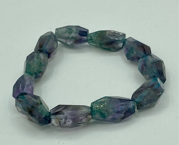 Natural Amethyst Gemstone Faceted Tumbled Nuggets Beaded Stretch Bracelet