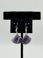 Natural Amethyst Gemstone Fan Shaped Sterling Silver Dangle Earrings