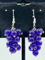 Natural Amethyst Gemstone Grape Cluster Beaded Sterling Silver Dangle Earrings