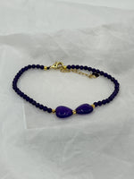 Natural Amethyst Gemstone Dainty Heart and Round Beaded Adjustable Bracelet