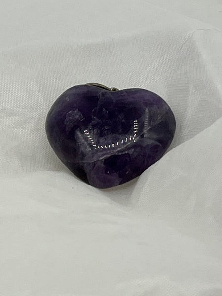 Natural Amethyst Gemstone Carved Puffed Heart Pendant