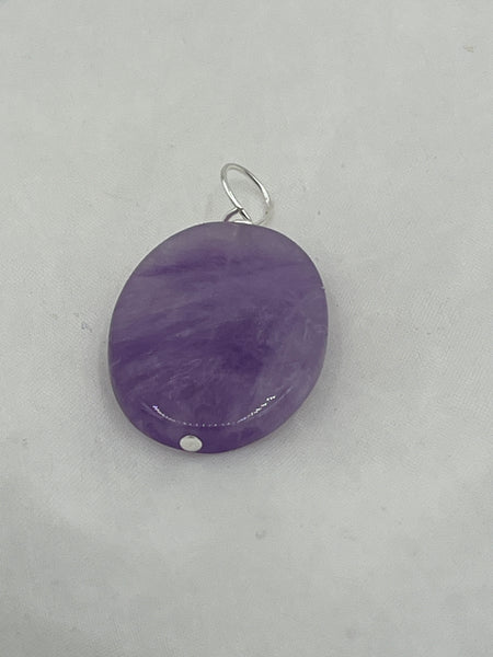 Natural Lavender Amethyst Gemstone Small Carved Flat Oval Pendant